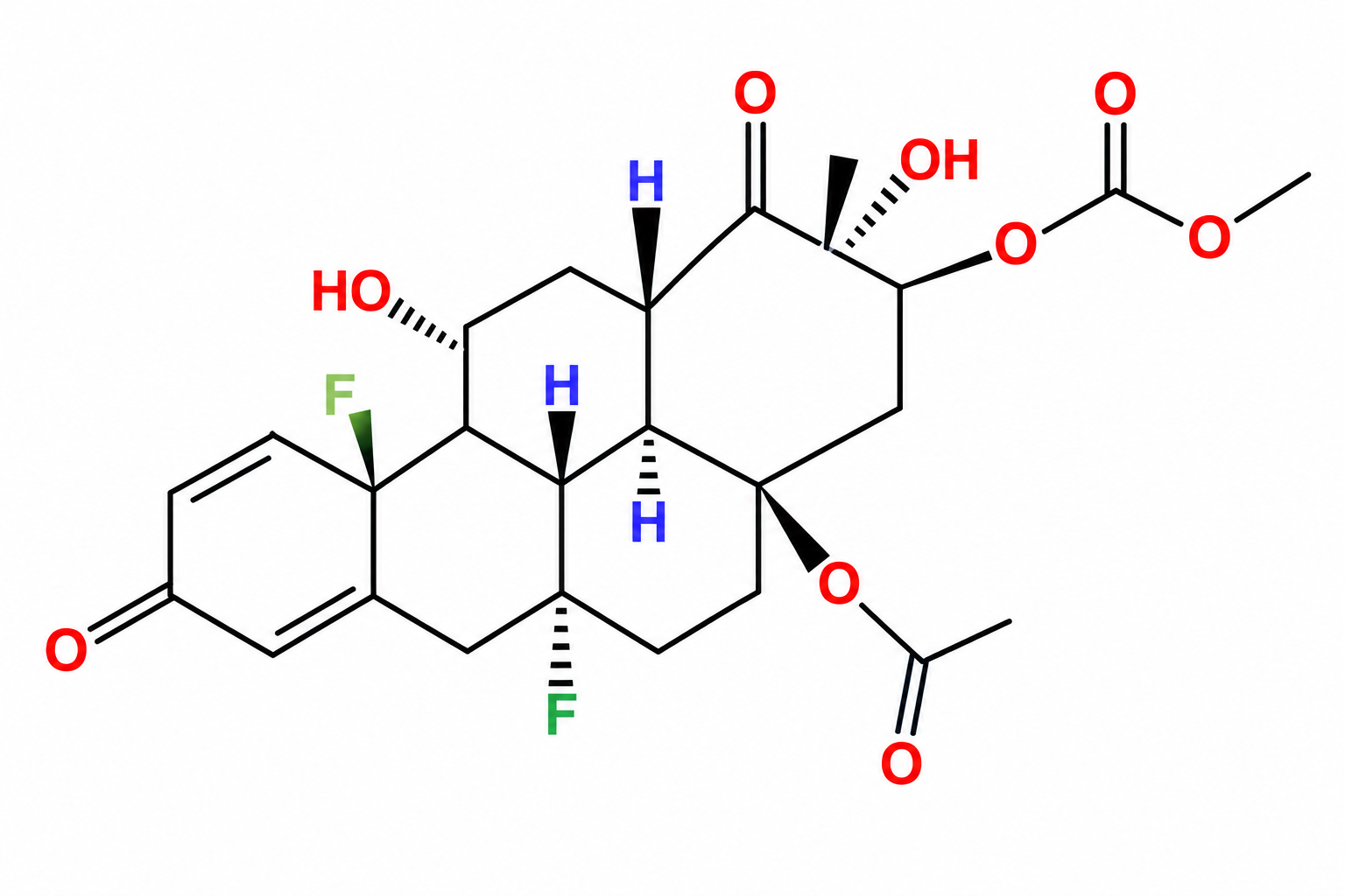 (2'RS)-9-fluoro-11β-hydroxy-2'-methyl-3,20-dioxo-(16βH)-[1,3]dioxolo[4',5':16,17]pregna-1,4-dien-21-yl 3,3-dimethylbutanoate Structure