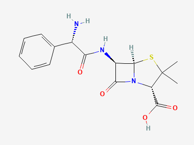 (2S,5R,6R)-6-[[(2S)-2-amino-2-phenylacetyl]amino]-3,3-dimethyl-7-oxo-4-thia-1-azabicyclo[3.2.0]heptane-2-carboxylic acid (L-ampicillin) Structure