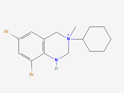 (3RS)-6,8-dibromo-3-cyclohexyl-3-methyl-1,2,3,4-tetrahydroquinazolin-3-ium Structure