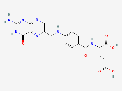 (2S)-2-[4-[[(2-amino-4-oxo-1,4-dihydropteridin-6-yl)methyl]amino]benzamido]pentanedioic acid (folic acid) Structure