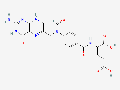 (2S)-2-[4-[[(2-amino-4-oxo-1,4,7,8-tetrahydropteridin-6-yl)methyl](formyl)amino]benzamido]pentanedioic acid (10-formyldihydrofolic acid) Structure
