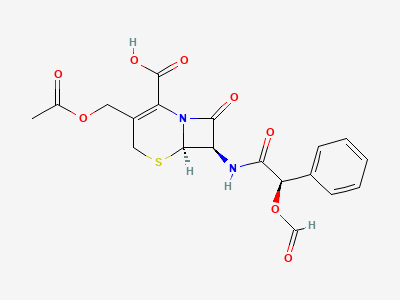 (6R,7R)-7-[[(2R)-2-(formyloxy)-2-phenylacetyl]amino]-3-[(acetyloxy)methyl]-8-oxo-5-thia-1-azabicyclo[4.2.0]oct-2-ene-2-carboxylic acid (formylmandeloyl-7-ACA) Structure