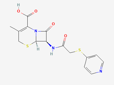 (6R,7R)-3-methyl-8-oxo-7-[[[(pyridin-4-yl)sulfanyl]acetyl]amino]-5-thia-1-azabicyclo[4.2.0]oct-2-ene-2-carboxylic acid (deacetoxycefapirin) Structure
