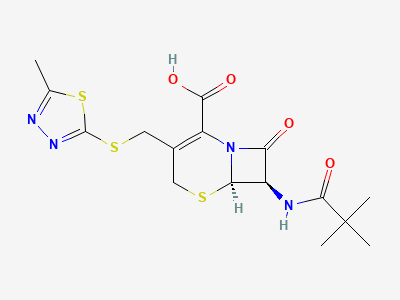 (6R,7R)-7-[(2,2-dimethylpropanoyl)amino]-3-[[(5-methyl-1,3,4-thiadiazol-2-yl)sulfanyl]methyl]-8-oxo-5-thia-1-azabicyclo[4.2.0]oct-2-ene-2-carboxylic acid Structure