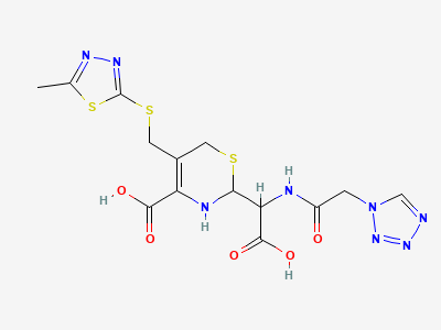 2-[carboxy[(1H-tetrazol-1-ylacetyl)amino]methyl]-5-[[(5-methyl-1,3,4-thiadiazol-2-yl)sulfanyl]methyl]-5,6-dihydro-2H-1,3-thiazine-4-carboxylic acid (cefazoloic acid) Structure