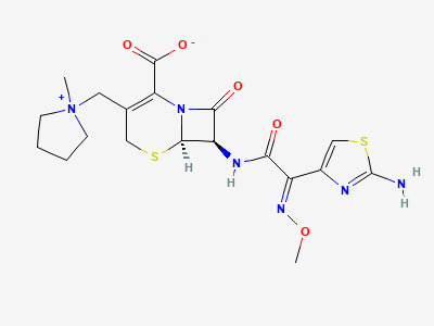 (6R,7R)-7-[[(2E)-(2-aminothiazol-4-yl)(methoxyimino)acetyl]amino]-3-[(1-methylpyrrolidinio)methyl]-8-oxo-5-thia-1-azabicyclo[4.2.0]oct-2-ene-2-carboxylate (anti-cefepime) Structure