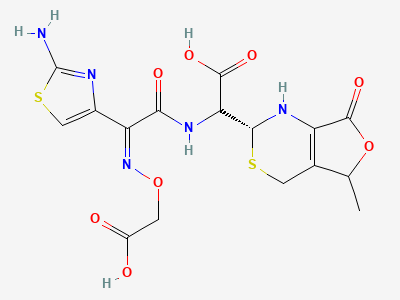 2-[[(Z)-2-(2-aminothiazol-4-yl)-2-[(carboxymethoxy)-imino]acetyl]amino]-2-[(2R)-5-methyl-7-oxo-1,2,5,7-tetrahydro-4H-furo[3,4-d][1,3]thiazin-2-yl]acetic acid Structure
