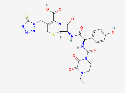 (6R,7R)-7-[[(2R)-2-[[(4-ethyl-2,3-dioxopiperazin-1-yl)-carbonyl]amino]-2-(4-hydroxyphenyl)acetyl]amino]-3-[(4-methyl-5-thioxo-4,5-dihydro-1H-tetrazol-1-yl)methyl]-8-oxo-5-thia-1-azabicyclo[4.2.0]oct-2-ene-2-carboxylic acid Structure