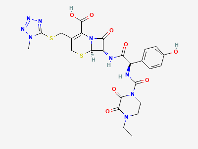 (6R,7S)-7-[[(2R)-2-[[(4-ethyl-2,3-dioxopiperazine-1-yl)-carbonyl]amino]-2-(4-hydroxyphenyl)acetyl]amino]-3-[[(1-methyl-1H-tetrazol-5-yl)sulfanyl]methyl]-8-oxo-5-thia-1-azabicyclo[4.2.0]oct-2-ene-2-carboxylic acid Structure