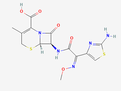 (6R,7R)-7-[[(2Z)-2-(2-aminothiazol-4-yl)-2-(methoxyimino)acetyl]amino]-3-methyl-8-oxo-5-thia-1-azabicyclo[4.2.0]oct-2-ene-2-carboxylic acid (deacetoxycefotaxime) Structure
