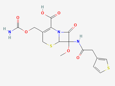 (6R,7S)-3-[(carbamoyloxy)methyl]-7-methoxy-8-oxo-7-[2-(thiophen-3-yl)acetamido]-5-thia-1-azabicyclo[4.2.0]oct-2-ene-2-carboxylic acid Structure