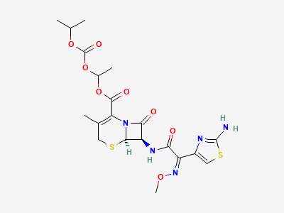 (1RS)-1-[[(1-methylethoxy)carbonyl]oxy]ethyl (6R,7R)-7-[[(2Z)-2-(2-aminothiazol-4-yl)-2-(methoxyimino)acetyl]amino]-3-methyl-8-oxo-5-thia-1-azabicyclo[4.2.0]oct-2-ene-2-carboxylate (ADCA-analogue of cefpodoxime proxetil) Structure