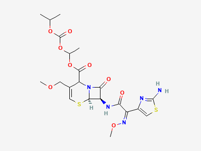 (1RS)-1-[[(1-methylethoxy)carbonyl]oxy]ethyl (6R,7R)-7-[[(2Z)-2-(2-aminothiazol-4-yl)-2-(methoxyimino)acetyl]amino]-3-(methoxymethyl)-8-oxo-5-thia-1-azabicyclo[4.2.0]oct-3-ene-2-carboxylate (delta-2-cefpodoxime proxetil) Structure