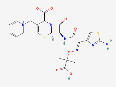 (2RS,6R,7R)-7-[[(2Z)-2-(2-aminothiazol-4-yl)-2-[(1-carboxy-1-methylethoxy)imino]acetyl]amino]-8-oxo-3-[(pyridin-1-ium-1-yl)methyl]-5-thia-1-azabicyclo[4.2.0]oct-3-ene-2-carboxylate (Δ-2-ceftazidime) Structure
