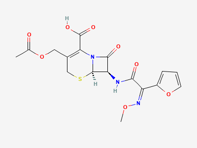 (6R,7R)-3-[(acetyloxy)methyl]-7-[[(Z)-(furan-2-yl)(methoxyimino)acetyl]amino]-8-oxo-5-thia-1-azabicyclo[4.2.0]oct-2-ene-2-carboxylic acid Structure