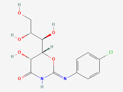 (5R,6S)-2-[(4-chlorophenyl)amino]-5-hydroxy-6-[(1R,2R)-1,2,3-trihydroxypropyl]-5,6-dihydro-4H-1,3-oxazin-4-one Structure