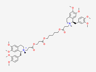 (1R,2R)-1-[(3,4-dimethoxyphenyl)methyl]-2-[3-[3-[[5-[[3-[(1R,2R)-1-[(3,4-dimethoxyphenyl)methyl]-6,7-dimethoxy-2-methyl-3,4-dihydroisoquinolinium-2(1H)-yl]propanoyl]oxy]pentyl]oxy]-3-oxopropoxy]-3-oxopropyl]-6,7-dimethoxy-2-methyl-1,2,3,4-tetrahydroisoquinolinium Structure