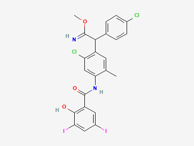 Methyl (2RS)-2-[2-chloro-4-[(2-hydroxy-3,5-diiodobenzoyl)amino]-5-methylphenyl]-2-(4-chlorophenyl)acetimidate Structure