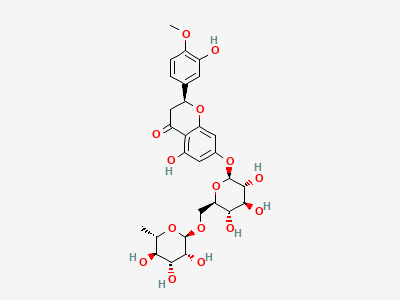 (2S)-7-[[6-O-(6-deoxy-α-L-mannopyranosyl)-β-D-glucopyranosyl]oxy]-5-hydroxy-2-(3-hydroxy-4-methoxyphenyl)-2,3-dihydro-4H-1-benzopyran-4-one (hesperidin) Structure