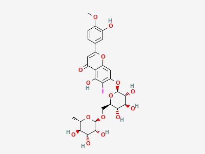 7-[[6-O-(6-deoxy-α-L-mannopyranosyl)-β-D-glucopyranosyl]oxy]-5-hydroxy-2-(3-hydroxy-4-methoxyphenyl)-6-iodo-4H-1-benzopyran-4-one (6-iododiosmin) Structure