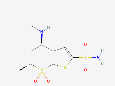 (4R,6R)-4-(ethylamino)-6-methyl-5,6-dihydro-4H-thieno-[2,3-b]thiopyran-2-sulfonamide 7,7-dioxide Structure