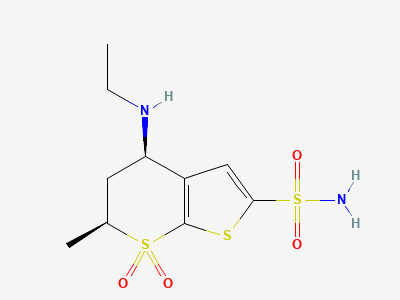 (4RS,6SR)-4-(ethylamino)-6-methyl-5,6-dihydro-4H-thieno[2,3-b]thiopyran-2-sulfonamide 7,7-dioxide Structure
