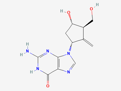 2-amino-9-[(1R,3R,4S)-4-hydroxy-3-(hydroxymethyl)-2-methylidenecyclopentyl]-1,9-dihydro-6H-purin-6-one Structure