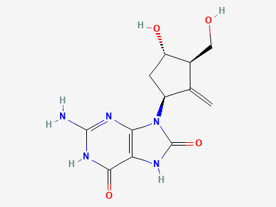 2-amino-9-[(1S,3R,4S)-4-hydroxy-3-(hydroxymethyl)-2-methylidenecyclopentyl]-7,9-dihydro-1H-purine-6,8-dione Structure