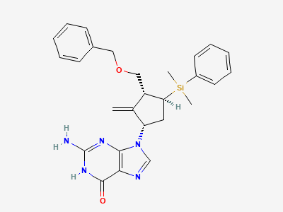 2-amino-9-[(1S,3R,4S)-3-[(benzyloxy)methyl]-4-[dimethyl(phenyl)silyl]-2-methylidenecyclopentyl]-1,9-dihydro-6H-purin-6-one Structure