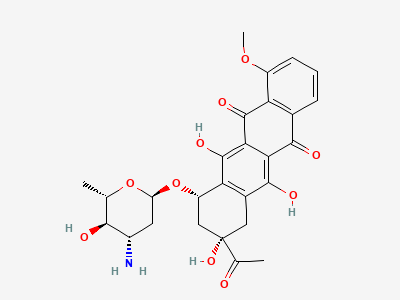 (8S,10S)-8-acetyl-10-[(3-amino-2,3,6-trideoxy-α-L-arabino-hexopyranosyl)oxy]-6,8,11-trihydroxy-1-methoxy-7,8,9,10-tetrahydrotetracene-5,12-dione (epi-daunorubicin) Structure