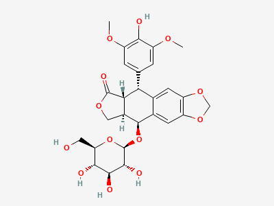 (5R,5aR,8aR,9S)-9-(β-D-glucopyranosyloxy)-5-(4-hydroxy-3,5-dimethoxyphenyl)-5,8,8a,9-tetrahydro[2]benzofuro-[5,6-f][1,3]benzodioxol-6(5aH)-one (lignan P) Structure
