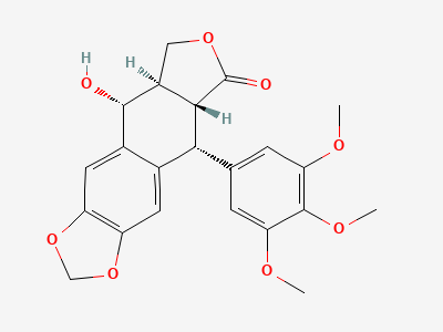 (5R,5aR,8aR,9R)-9-hydroxy-5-(3,4,5-trimethoxyphenyl)-5,8,8a,9-tetrahydro[2]benzofuro[5,6-f][1,3]benzodioxol-6(5aH)-one (podophyllotoxin) Structure