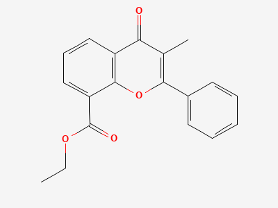 Ethyl 3-methyl-4-oxo-2-phenyl-4H-1-benzopyran-8-carboxylate Structure