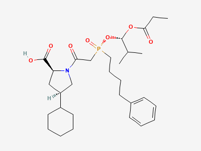 (2S,4R)-4-cyclohexyl-1-[[(R)-[(1S)-2-methyl-1-(propanoyloxy)propoxy](4-phenylbutyl)phosphoryl]acetyl]-pyrrolidine-2-carboxylic acid Structure