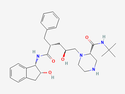 (2S)-1-[(2S,4R)-4-benzyl-2-hydroxy-5-[[(1S,2R)-2-hydroxy-2,3-dihydro-1H-inden-1-yl]amino]-5-oxopentyl]-N-(1,1-dimethylethyl)piperazine-2-carboxamide Structure