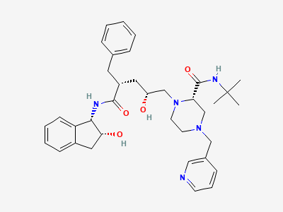 (2S)-1-[(2R,4R)-4-benzyl-2-hydroxy-5-[[(1S,2R)-2-hydroxy-2,3-dihydro-1H-inden-1-yl]amino]-5-oxopentyl]-N-(1,1-dimethylethyl)-4-(pyridin-3-ylmethyl)piperazine-2-carboxamide Structure