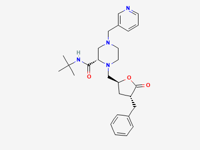 (3R,5S)-3-benzyl-5-[[(2S)-2-[(1,1-dimethylethyl)-carbamoyl]-4-(pyridin-3-ylmethyl)piperazin-1-yl]methyl]-4,5-dihydrofuran-2(3H)-one Structure