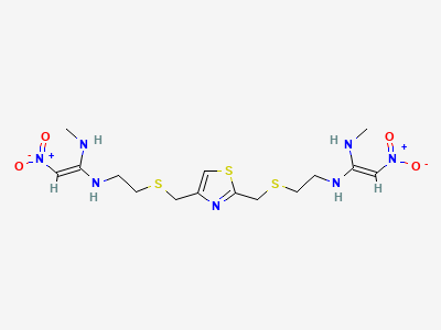 (EZ)-N-methyl-N'-[2-[[[4-[[[2-[[(EZ)-1-(methylamino)-2-nitroethenyl]amino]ethyl]sulfanyl]methyl]thiazol-2-yl]methyl]sulfanyl]ethyl]-2-nitroethene-1,1-diamine Structure