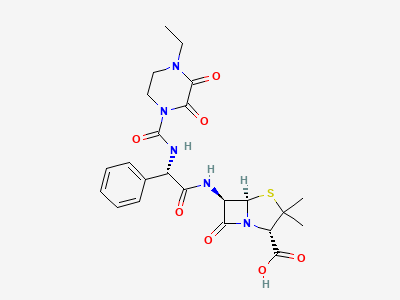 (2S,5R,6R)-6-[(2S)-2-(4-ethyl-2,3-dioxopiperazine-1-carboxamido)-2-phenylacetamido]-3,3-dimethyl-7-oxo-4-thia-1-azabicyclo[3.2.0]heptane-2-carboxylic acid (L-piperacillin) Structure