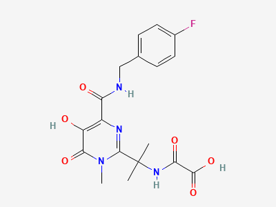 [[2-[4-[[(4-fluorophenyl)methyl]carbamoyl]-5-hydroxy-1-methyl-6-oxo-1,6-dihydropyrimidin-2-yl]propan-2-yl]amino]oxoacetic acid Structure