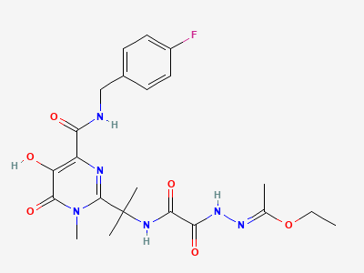 Ethyl (1Z)-N-[[2-[4-[[(4-fluorophenyl)methyl]carbamoyl]-5-hydroxy-1-methyl-6-oxo-1,6-dihydropyrimidin-2-yl]propan-2-yl]oxamoyl]ethanehydrazonate Structure