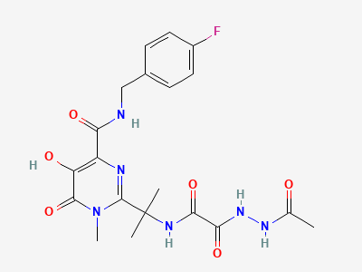 2-[2-[2-(2-acetylhydrazin-1-yl)-2-oxoacetamido]propan-2-yl]-N-[(4-fluorophenyl)methyl]-5-hydroxy-1-methyl-6-oxo-1,6-dihydropyrimidine-4-carboxamide Structure
