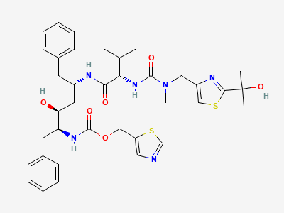 Thiazol-5-ylmethyl [(1S,2S,4S)-1-benzyl-2-hydroxy-4-[[(2S)-2-[[[[2-(1-hydroxy-1-methylethyl)thiazol-4-yl]methyl]methylcarbamoyl]amino]-3-methylbutanoyl]-amino]-5-phenylpentyl]carbamate Structure