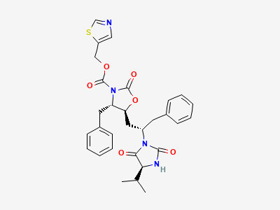 Thiazol-5-ylmethyl (4S,5S)-4-benzyl-5-[(2S)-2-[(4S)-4-(1-methylethyl)-2,5-dioxoimidazolidin-1-yl]-3-phenylpropyl]-2-oxooxazolidine-3-carboxylate Structure