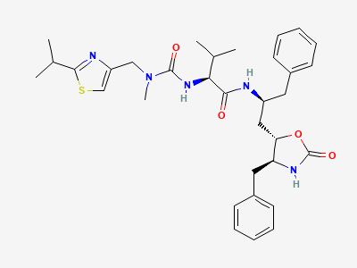 (4S,5S)-4-benzyl-5-[(2S)-2-[[(2S)-3-methyl-2-[[methyl[[2-(1-methylethyl)thiazol-4-yl]methyl]carbamoyl]amino]-butanoyl]amino]-3-phenylpropyl]oxazolidin-2-one Structure