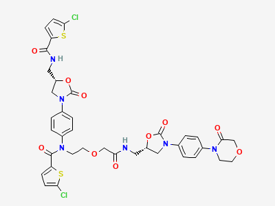 5-chloro-N-[4-[(5S)-5-[(5-chlorothiophene-2-carboxamido)methyl]-2-oxo-1,3-oxazolidin-3-yl]phenyl]-N-[2-[2-oxo-2-[[[(5S)-2-oxo-3-[4-(3-oxomorpholin-4-yl)phenyl]-1,3-oxazolidin-5-yl]methyl]amino]ethoxy]ethyl]thiophene-2-carboxamide Structure