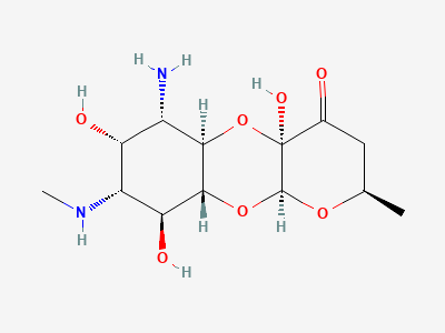 (2R,4aR,5aR,6S,7R,8R,9S,9aR,10aS)-6-amino-4a,7,9-trihydroxy-2-methyl-8-(methylamino)decahydro-4H-pyrano[2,3-b][1,4]benzodioxin-4-one (N-desmethylspectinomycin) Structure