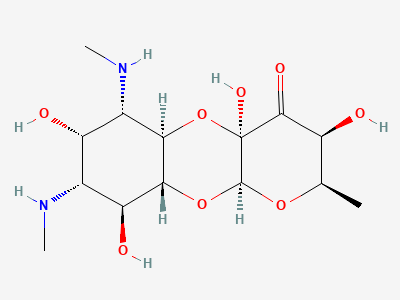 (2R,3S,4aR,5aR,6S,7S,8R,9S,9aR,10aS)-3,4a,7,9-tetrahydroxy-2-methyl-6,8-bis(methylamino)decahydro-4H-pyrano[2,3-b][1,4]benzodioxin-4-one (tetrahydroxyspectinomycin) Structure