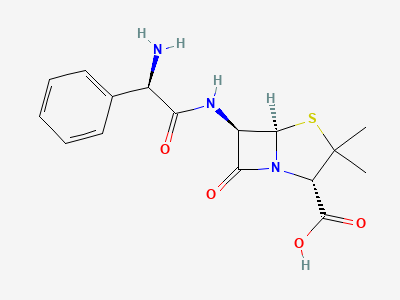 (2S,5R,6R)-6-[[(2R)-2-amino-2-phenylacetyl]amino]-3,3-dimethyl-7-oxo-4-thia-1-azabicyclo[3.2.0]heptane-2-carboxylic acid (ampicillin) Structure