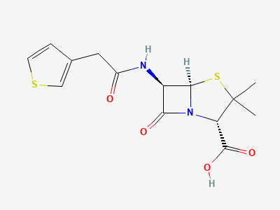 (2S,5R,6R)-3,3-dimethyl-7-oxo-6-[[(thiophen-3-yl)acetyl]amino]-4-thia-1-azabicyclo[3.2.0]heptane-2-carboxylic acid (decarboxyticarcillin) Structure